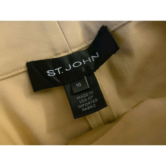 St. John Beige Khaki Silk Dress Slacks Pants Size 10 Made In USA Imported Fabric - Picture 5 of 10